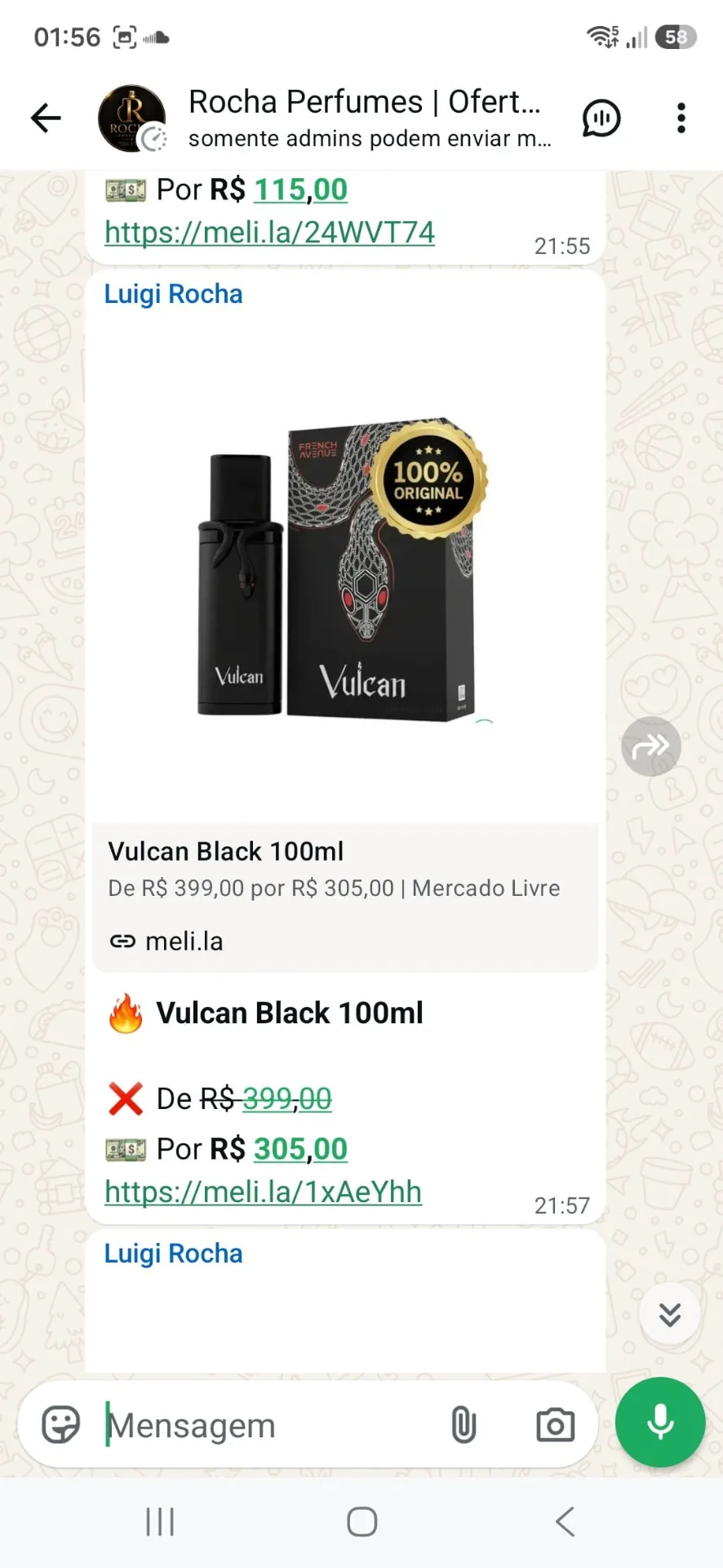 Oferta do perfume Vulcan Black 100 ml por R$ 305,00